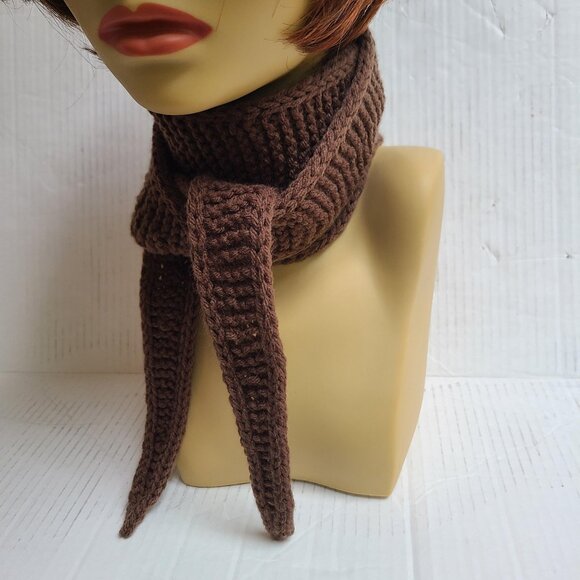 Sophie scarf, Neck scarf, small scarf Dark Brown scarf Knitted Handmade Scarf - Picture 7 of 12